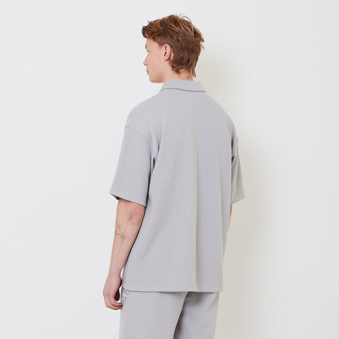 Men Oversized Polo Sweatshirt - Light Grey - SM2502027B