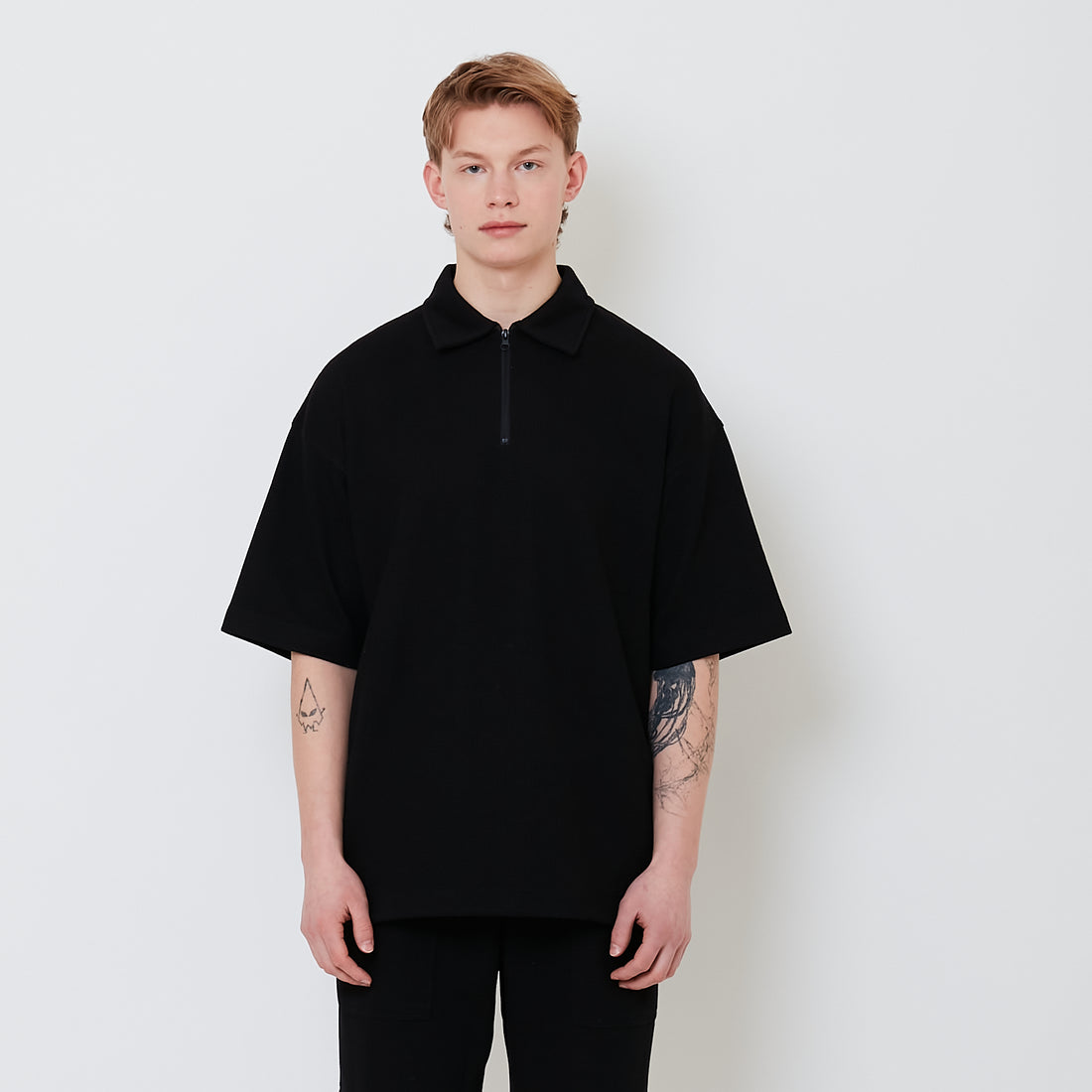 Men Oversized Polo Sweatshirt - Black - SM2502027C