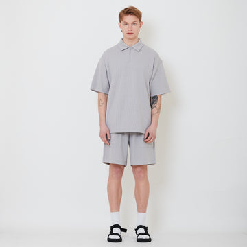 Men Waffle Knit Shorts - Light Grey - SM2502028B