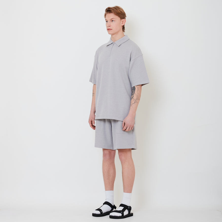 Men Waffle Knit Shorts - Light Grey - SM2502028B