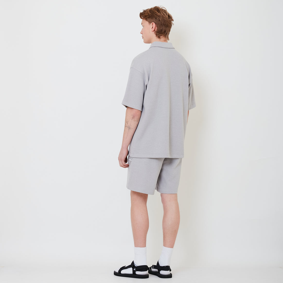 Men Waffle Knit Shorts - Light Grey - SM2502028B