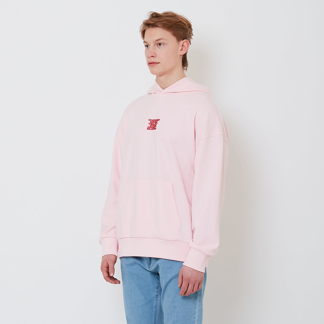 Men Embroidery Oversized Hoodie - Pink - SM2502032B