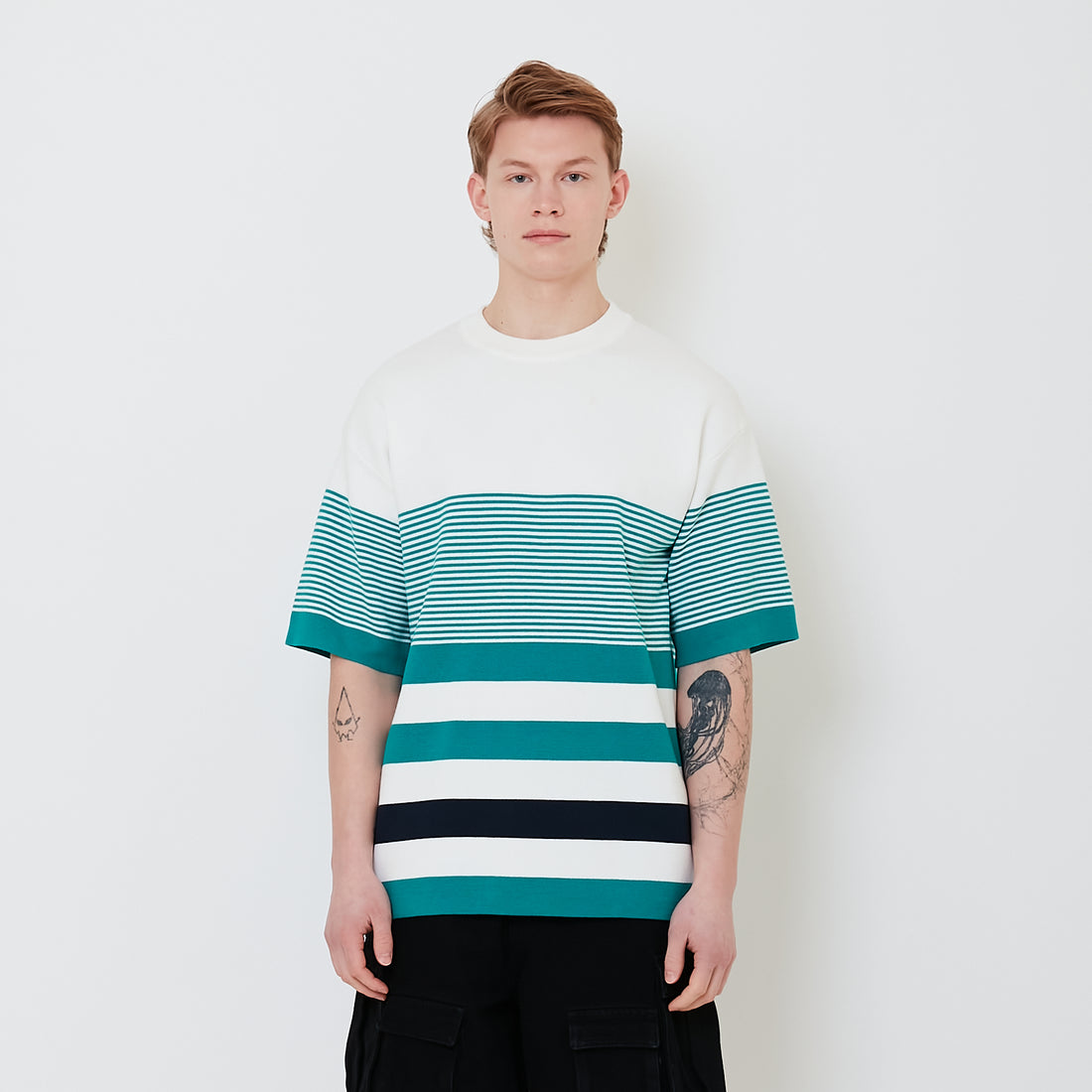 Men Oversized Stripe Sweater - Off White - SM2502035A