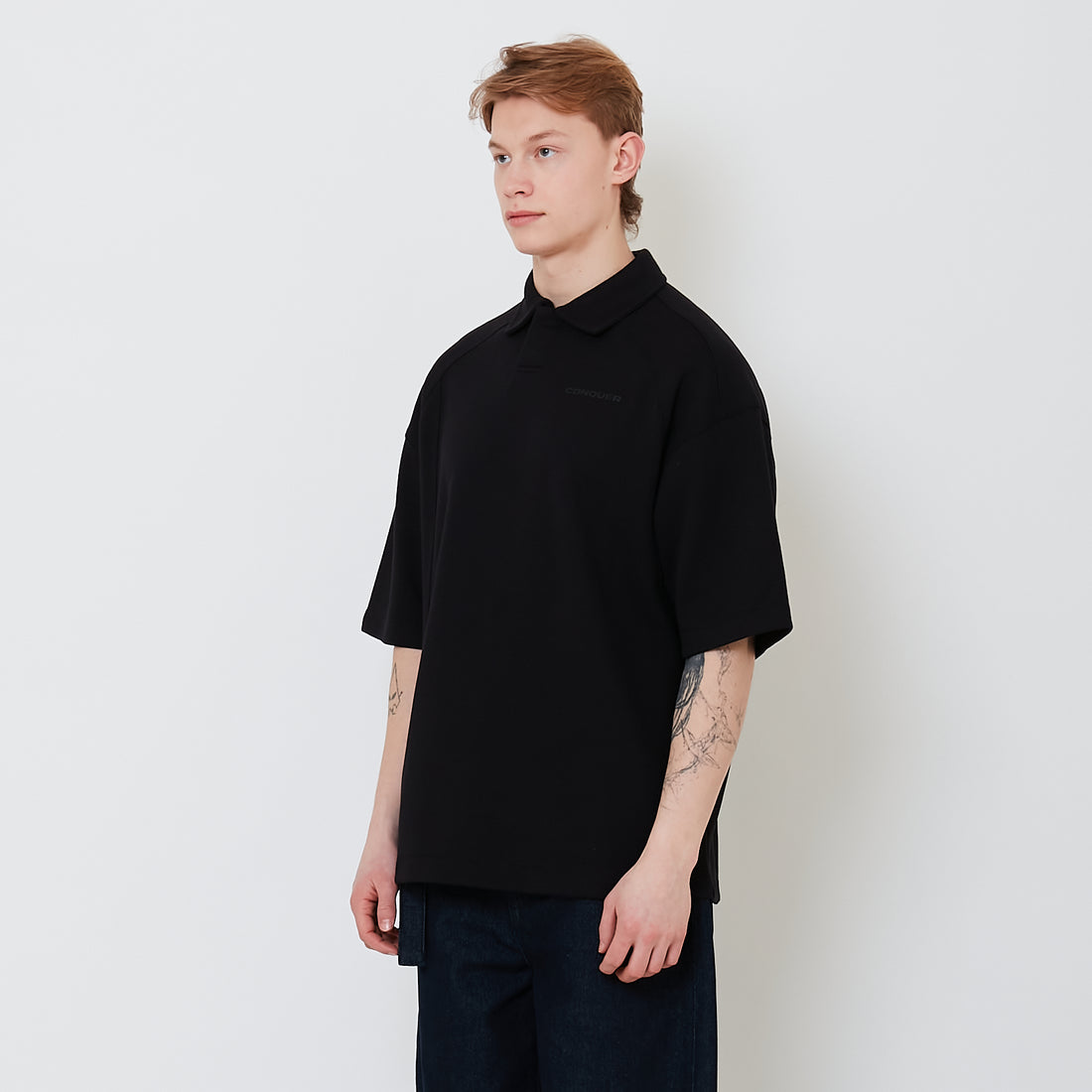 Men Oversized Polo Tee - Black - SM2502036C