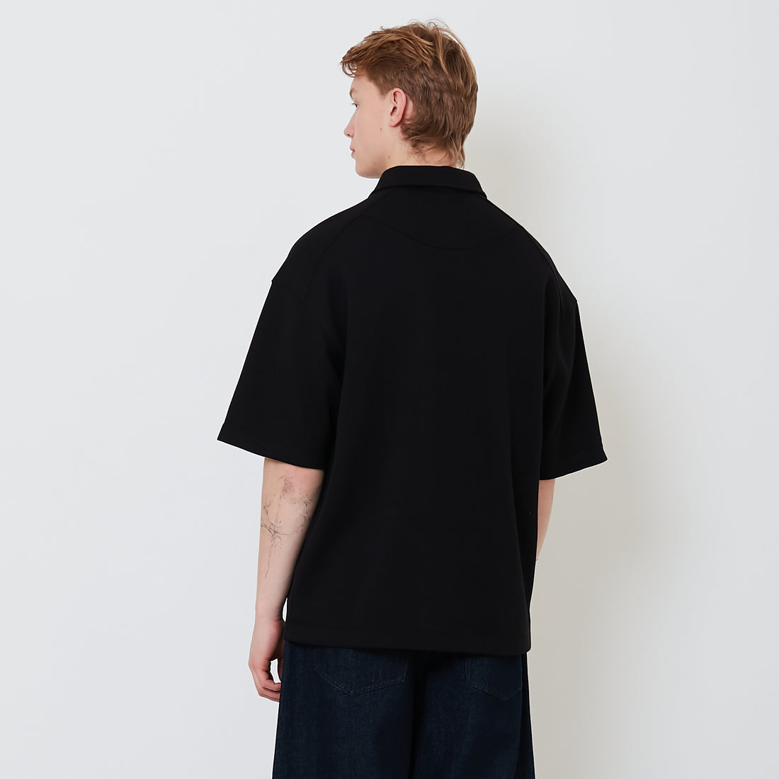 Men Oversized Polo Tee - Black - SM2502036C