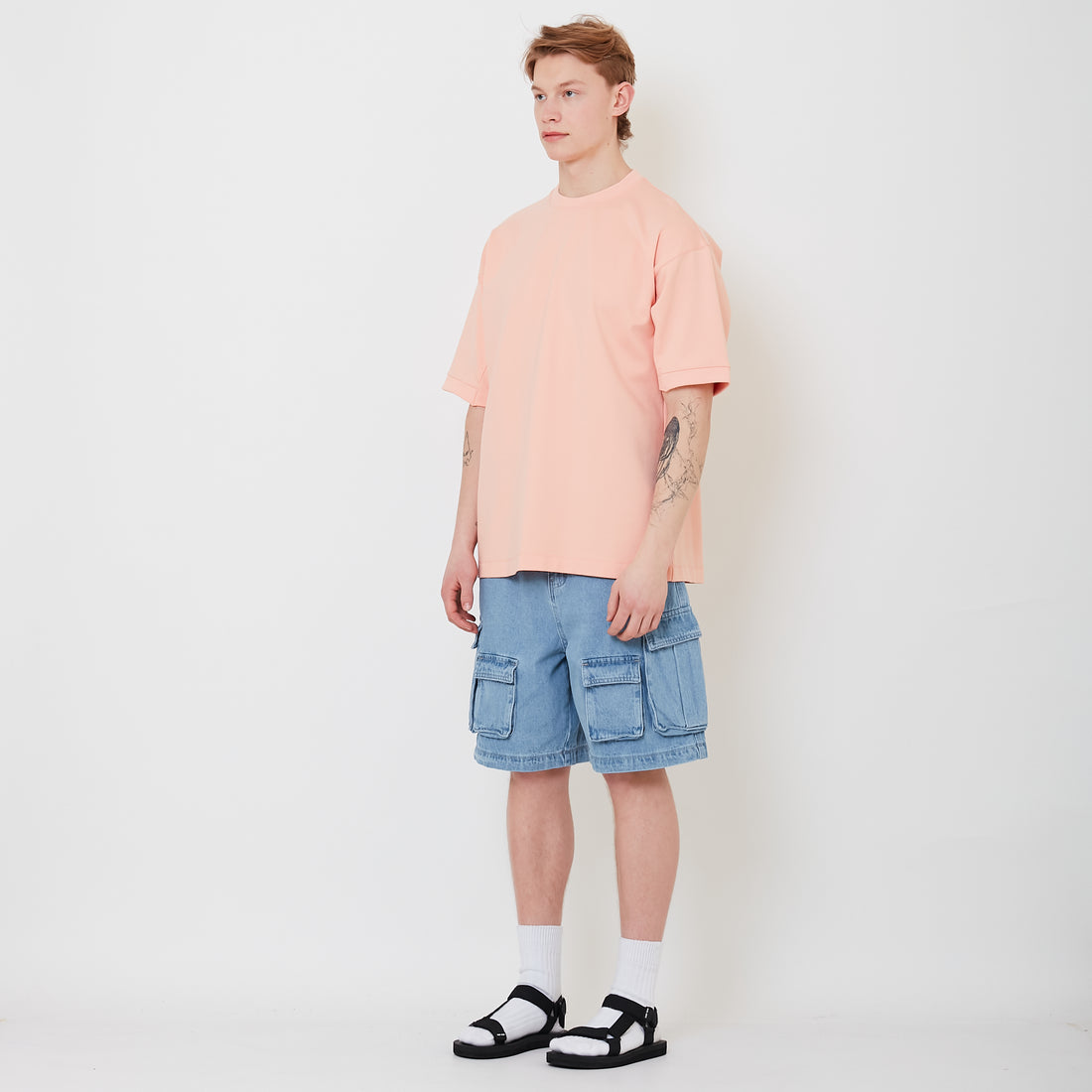 Men Denim Cargo Shorts - Light Blue - SM2502039A
