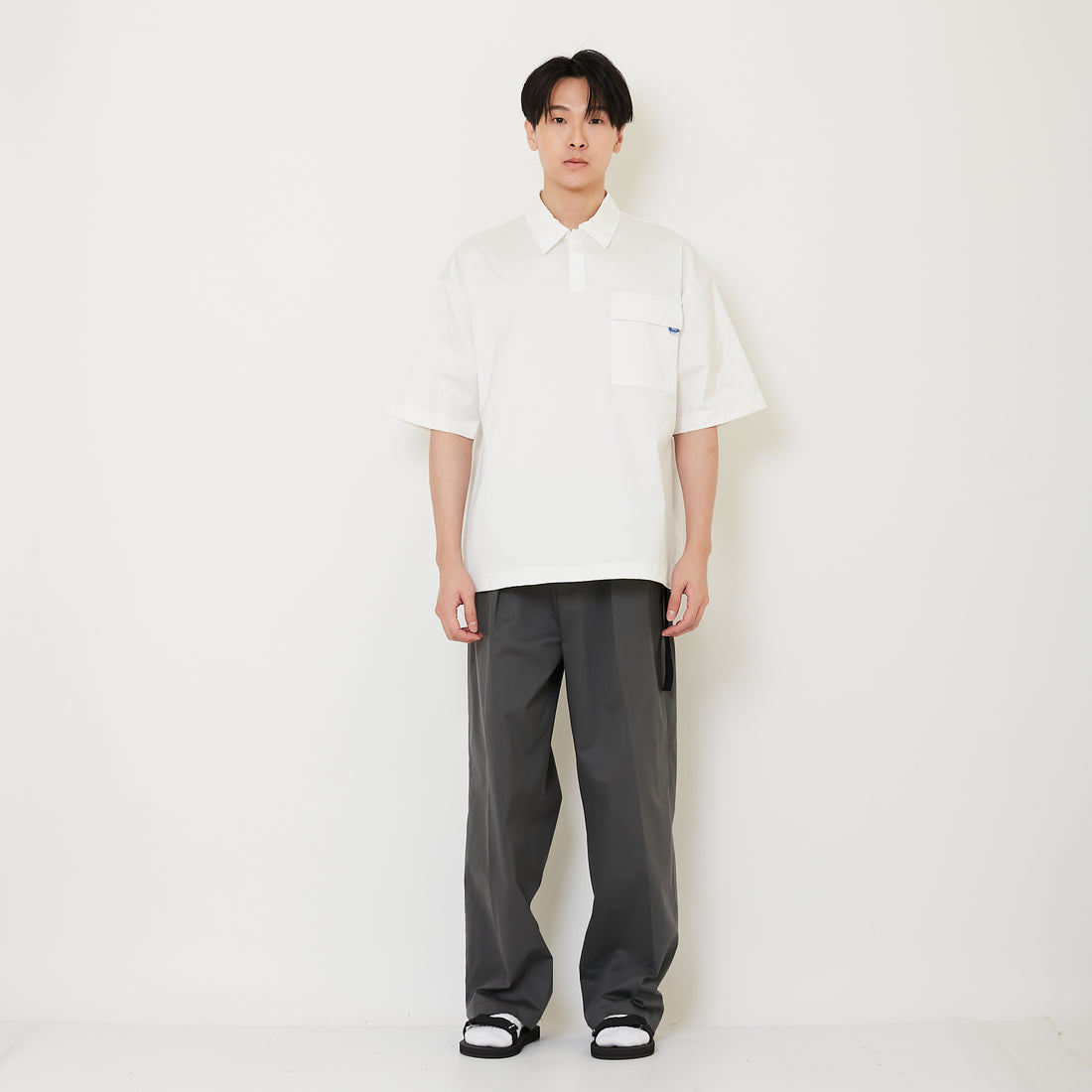 Men Barrel Leg Long Pants - Grey - SM2502042A