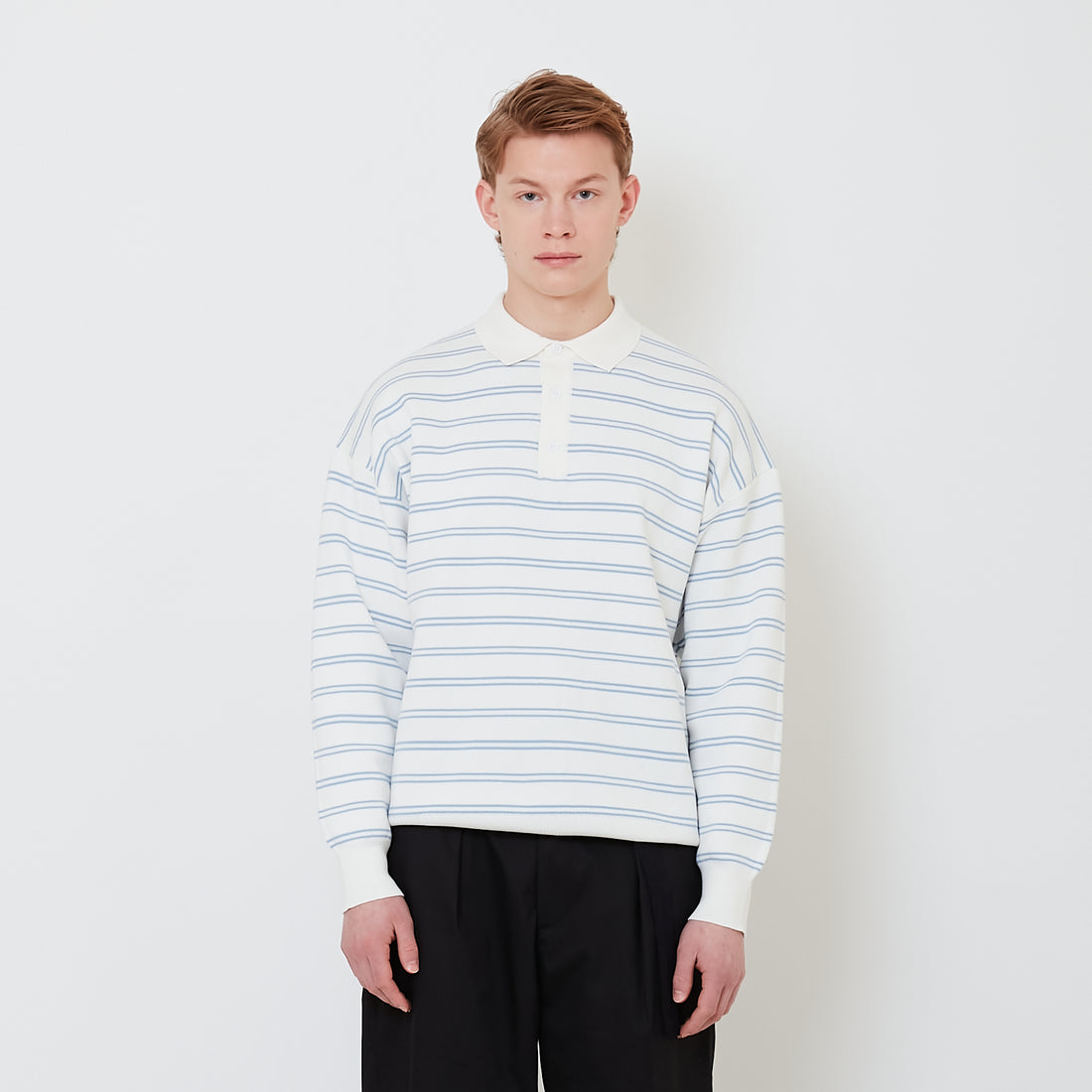 Men Oversized Polo Sweater Light Blue SM2503049A