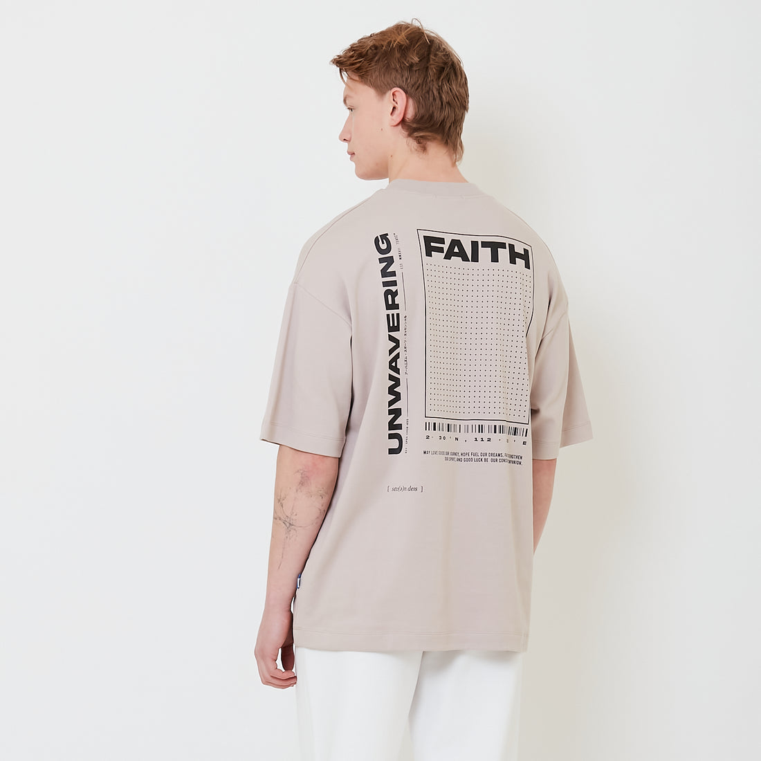 Men Printed Oversized Tee - Stone - SM2503052C
