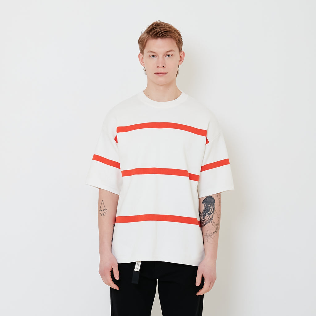 Men Oversized Stripe Sweater - Off White - SM2503059A
