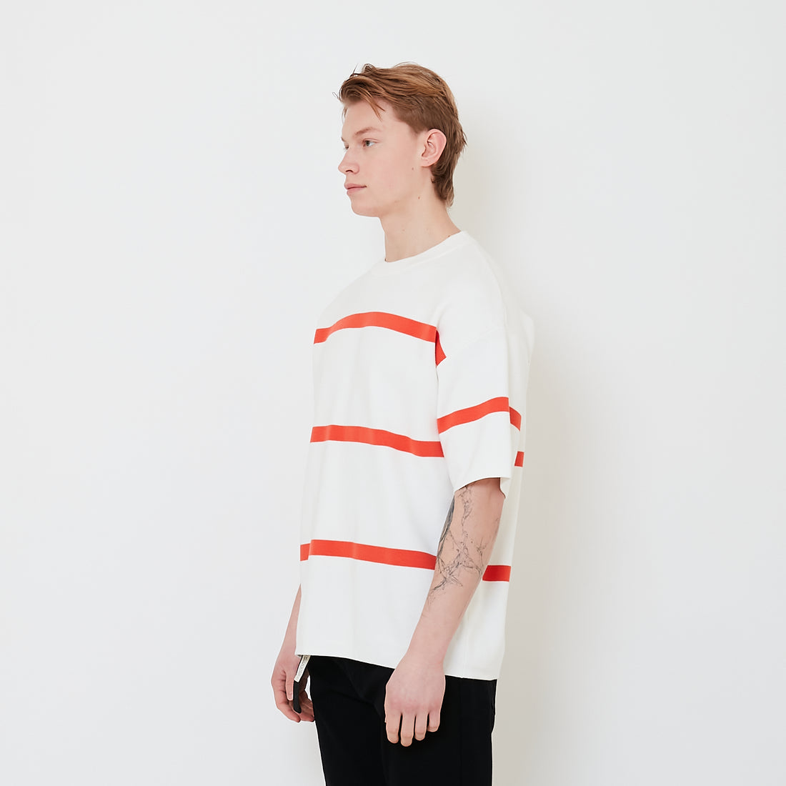 Men Oversized Stripe Sweater - Off White - SM2503059A