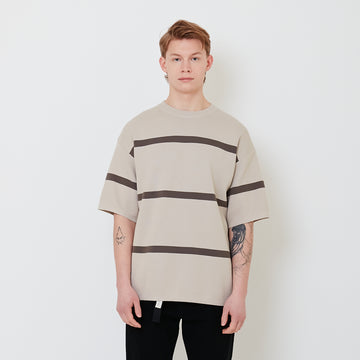 Men Oversized Stripe Sweater - Stone - SM2503059B