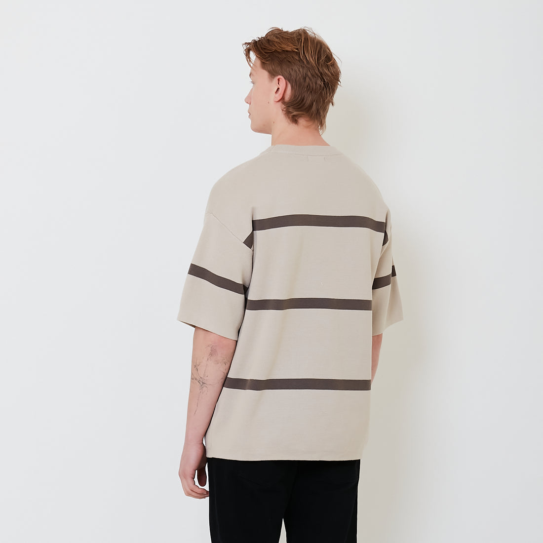 Men Oversized Stripe Sweater - Stone - SM2503059B