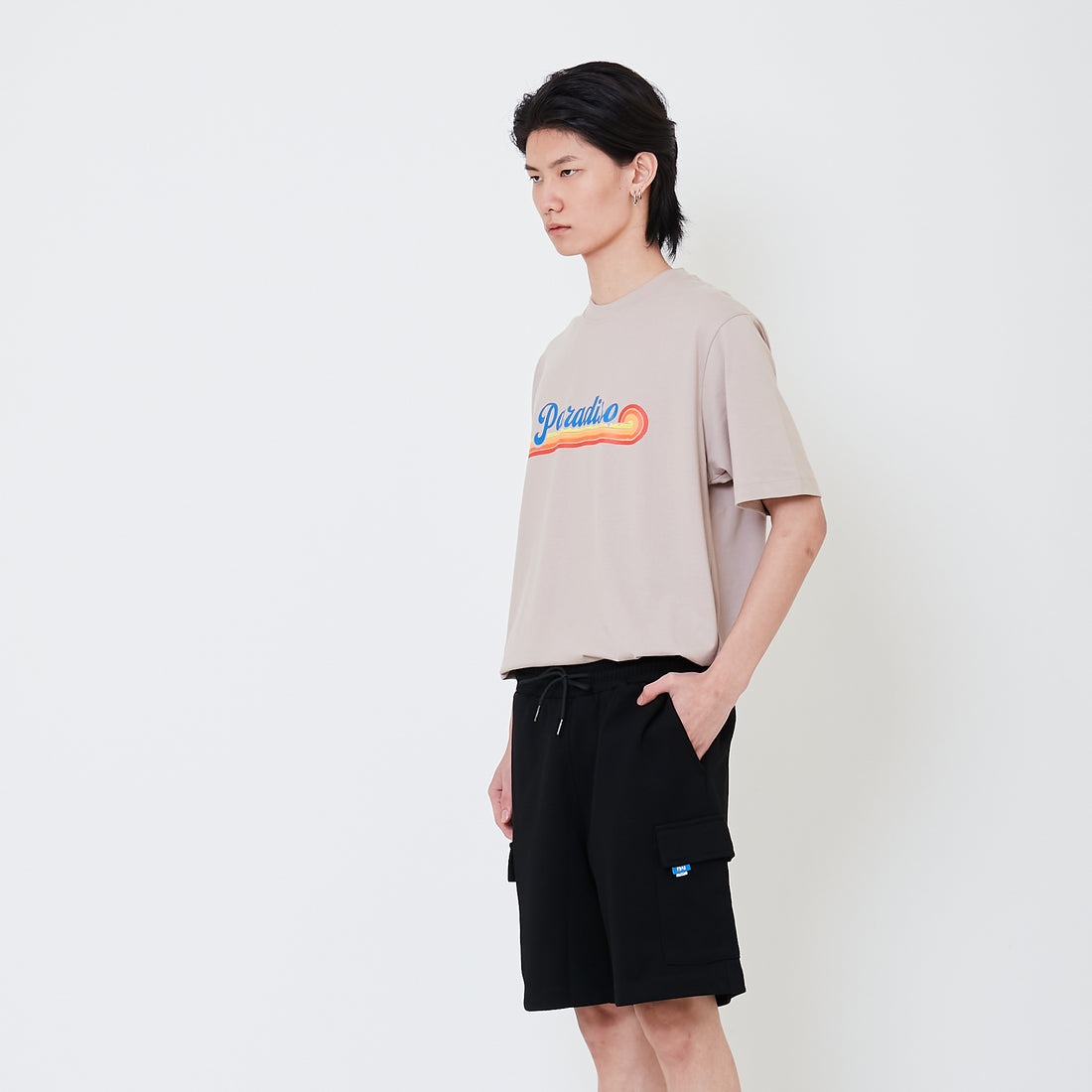 Men Cargo Sweat-Shorts - Black - SM2503061D