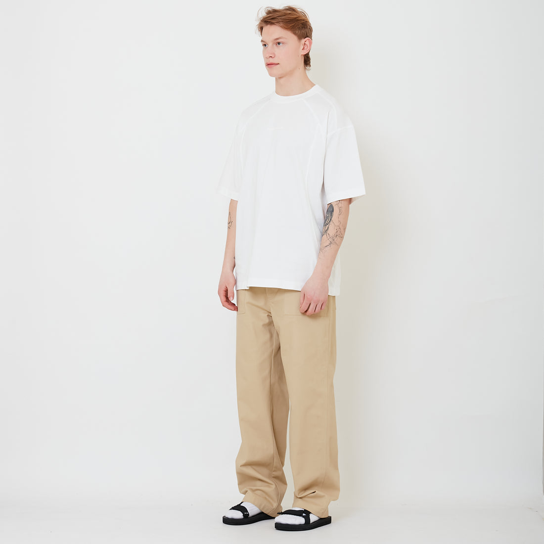 Men Wide Leg Long Pants - Khaki - SM2503064A