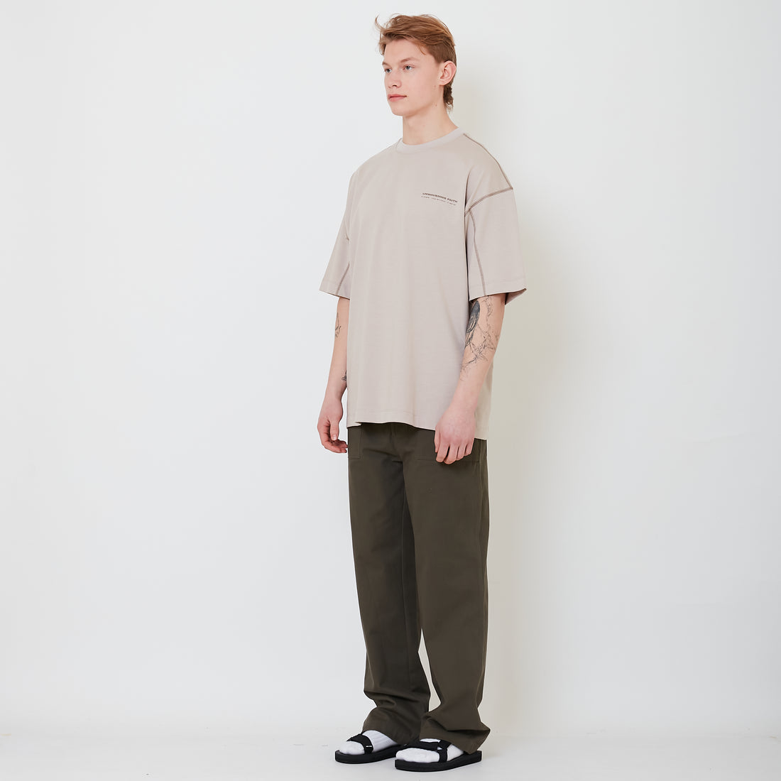 Men Wide Leg Long Pants - Army Green - SM2503064B