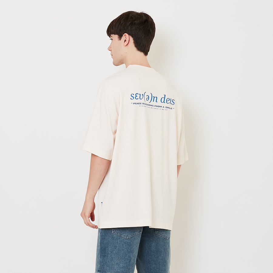 Men Printed Oversized Tee - Ivory - SM2504088A