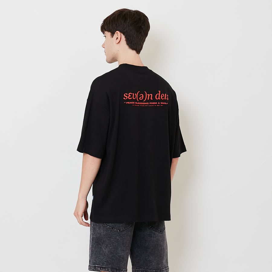 Men Printed Oversized Tee - Black - SM2504088D