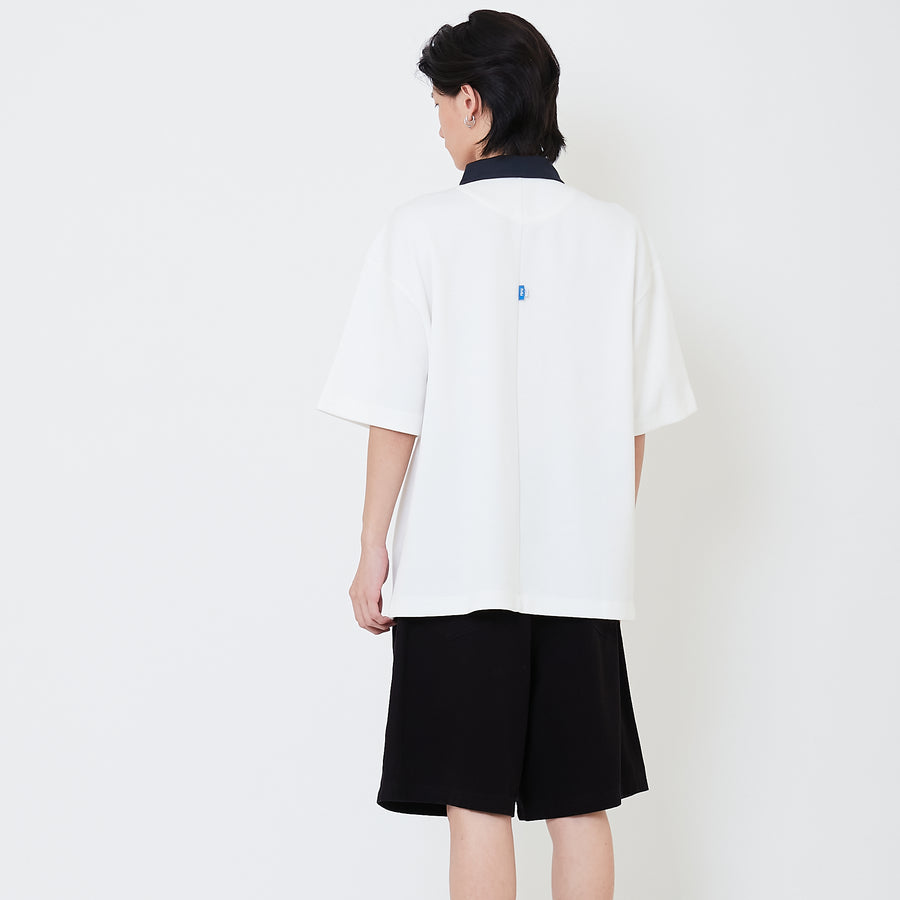 Mens Oversized Embroidery Polo Tee - Off White - SM2504091A