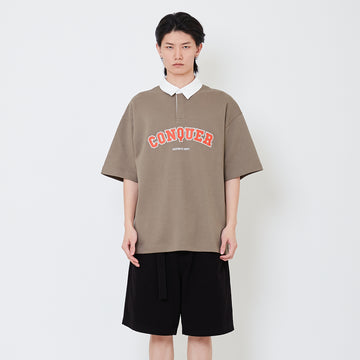 Mens Oversized Embroidery Polo Tee - Army Green - SM2504091B