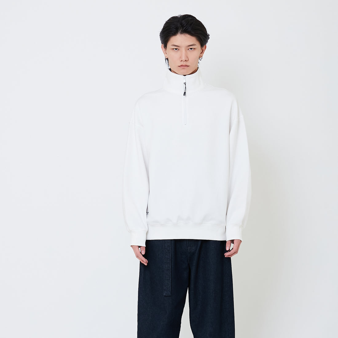 Men Oversized Quarter-Zip Sweatshirt - Off White - SM2505092A
