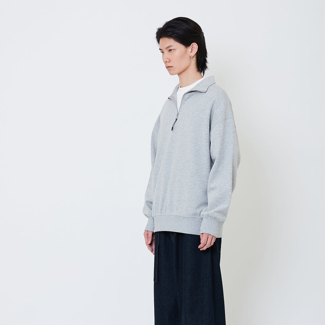 Men Oversized Quarter-Zip Sweatshirt - Melange Grey - SM2505092B