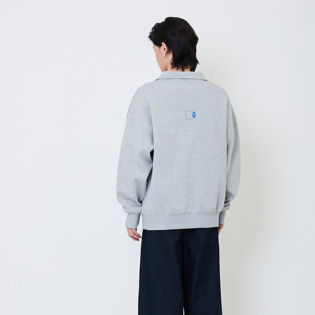 Men Oversized Quarter-Zip Sweatshirt - Melange Grey - SM2505092B