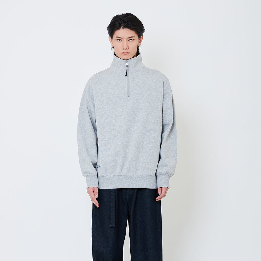 Men Oversized Quarter-Zip Sweatshirt - Melange Grey - SM2505092B