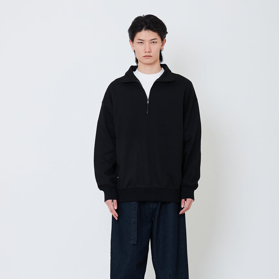 Men Oversized Quarter-Zip Sweatshirt - Black - SM2505092C