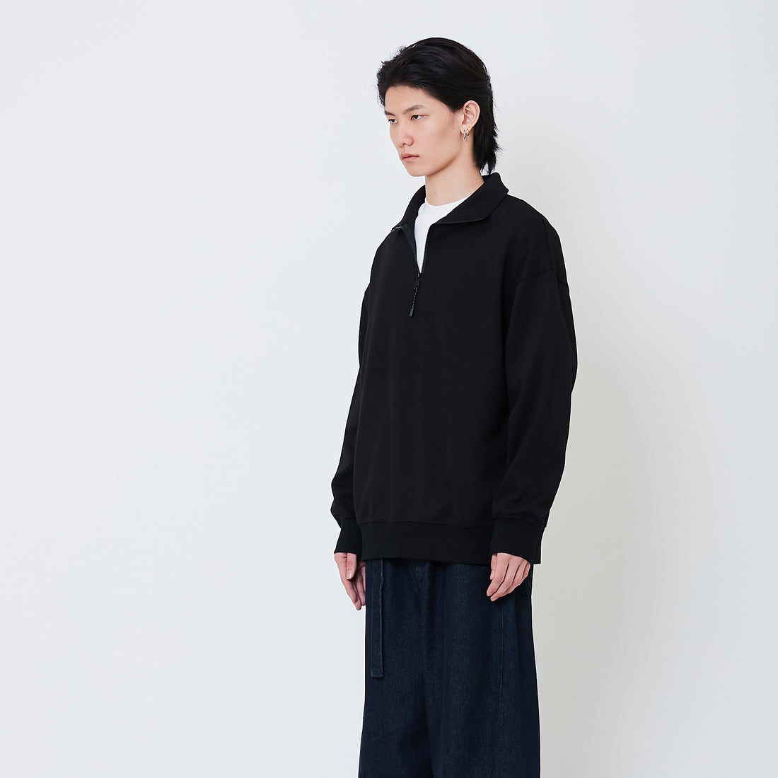 Men Oversized Quarter-Zip Sweatshirt - Black - SM2505092C