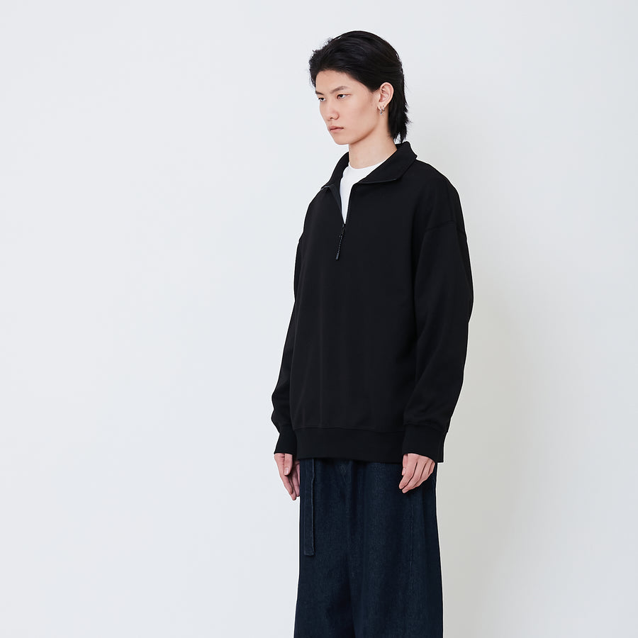 Men Oversized Quarter-Zip Sweatshirt - Black - SM2505092C