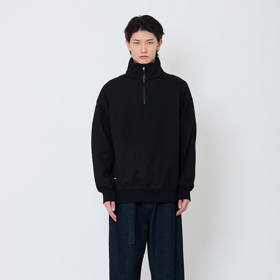 Men Oversized Quarter-Zip Sweatshirt - Black - SM2505092C