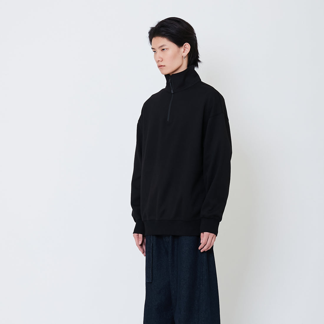 Men Oversized Quarter-Zip Sweatshirt - Black - SM2505092C