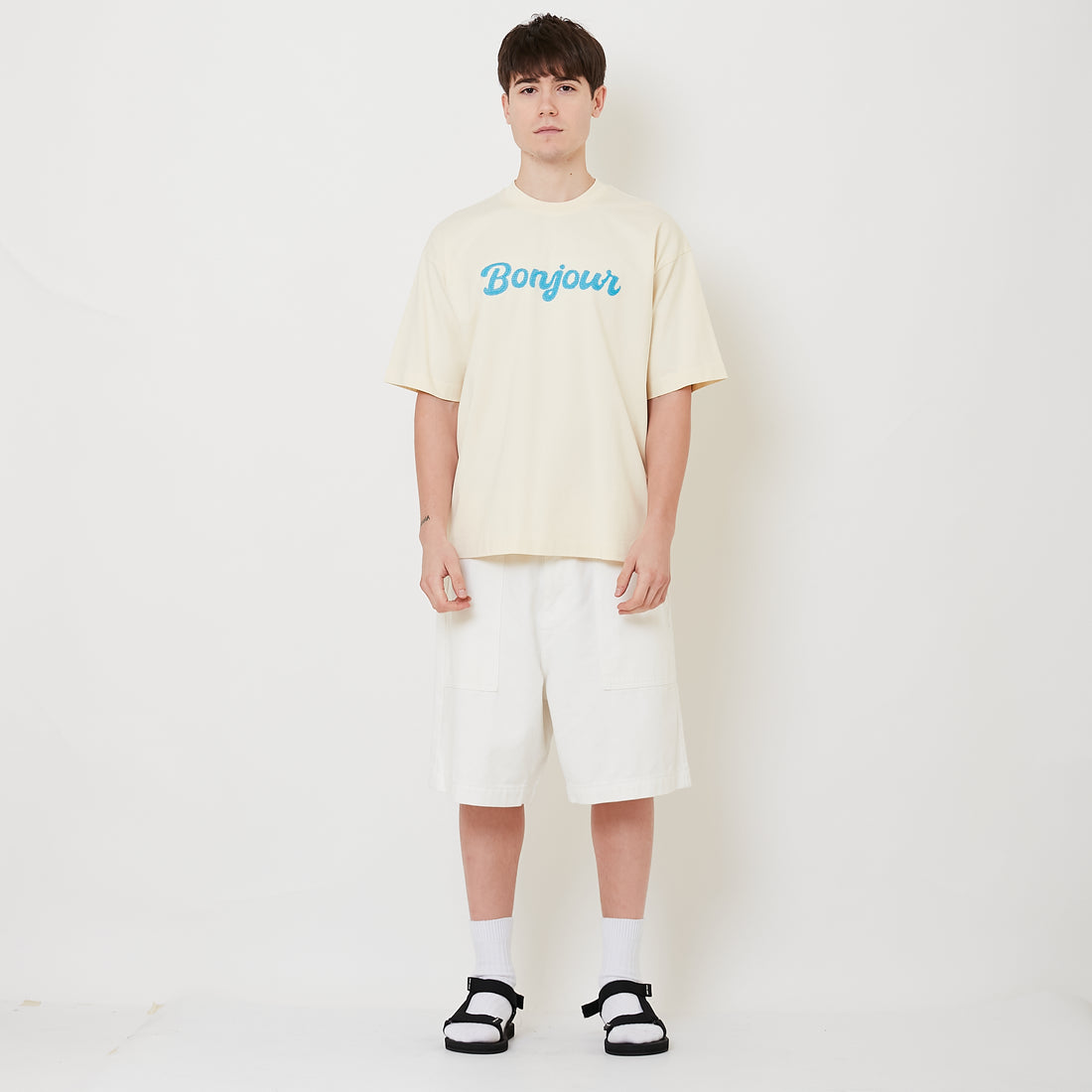 Men Wide Leg Jorts - Off White - SM2505097A