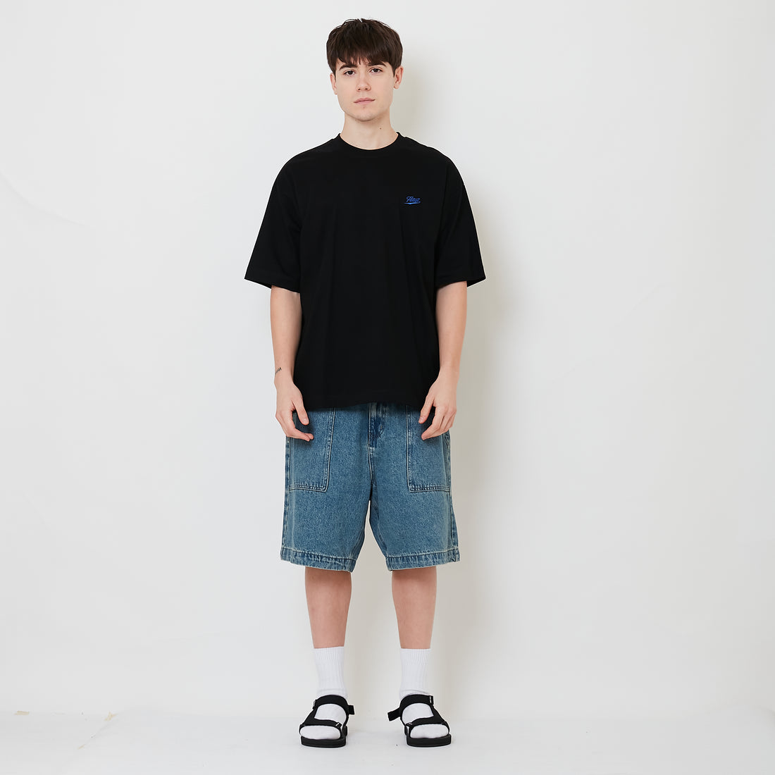 Men Wide Leg Jorts - Light Blue - SM2505097B