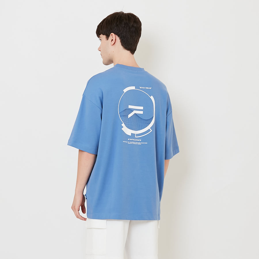Men Printed Oversized Tee - Royal Blue - SM2505101B