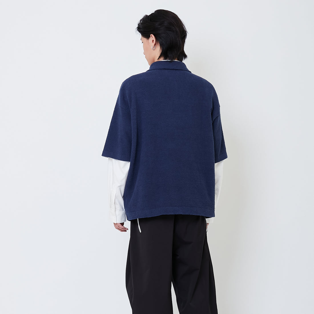 Men Oversized Polo Sweater - Navy - SM2505103C