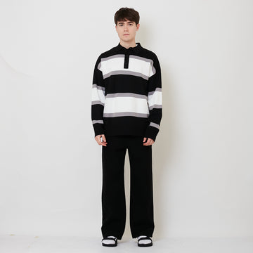 Men Wide Leg Long Jeans - Black - SM2506111B