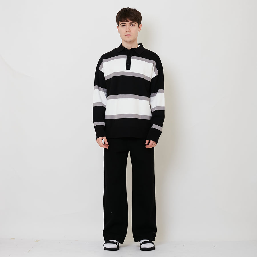 Men Wide Leg Long Jeans - Black - SM2506111B