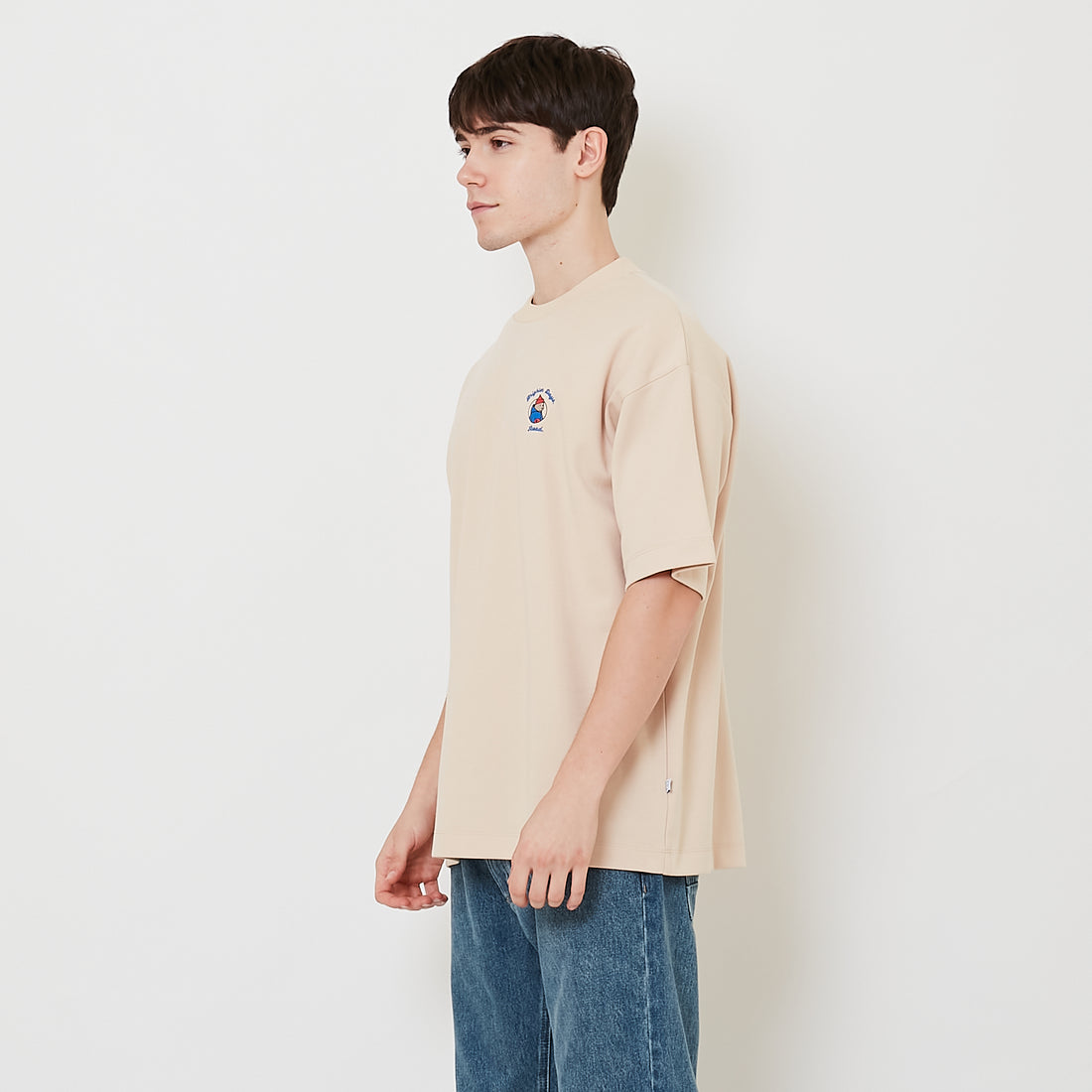 Men Embroidery Oversized Tee - Beige - SM2507115B