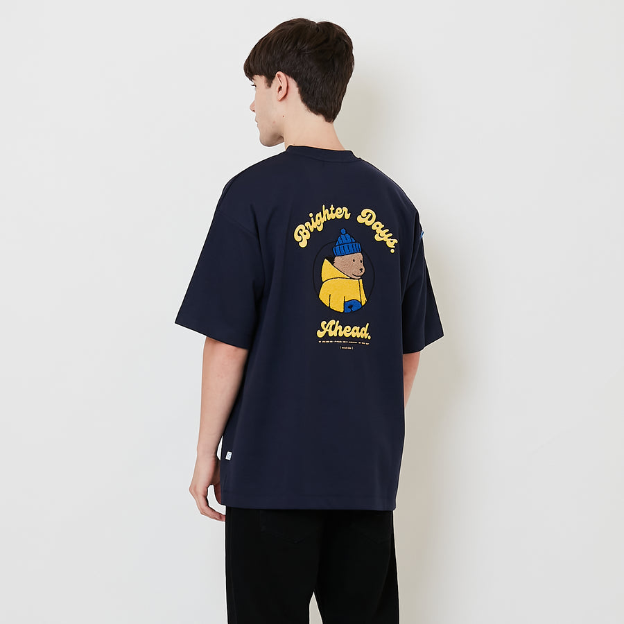 Men Embroidery Oversized Tee - Navy - SM2507115E