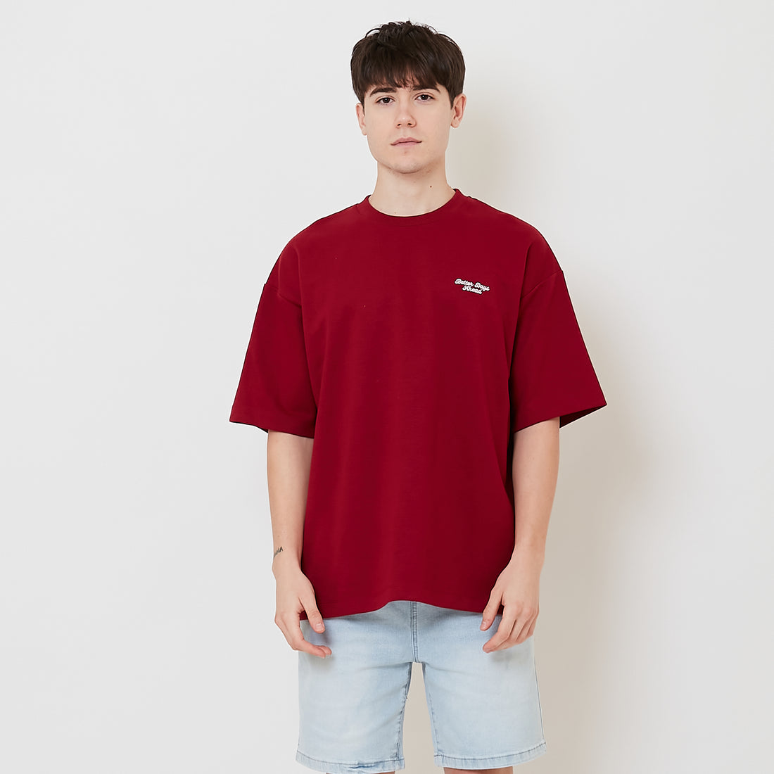 Men Embroidery Oversized Tee - Maroon - SM2507117C
