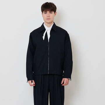 Men Oversized Cropped Jacket - Navy - SM2508121A