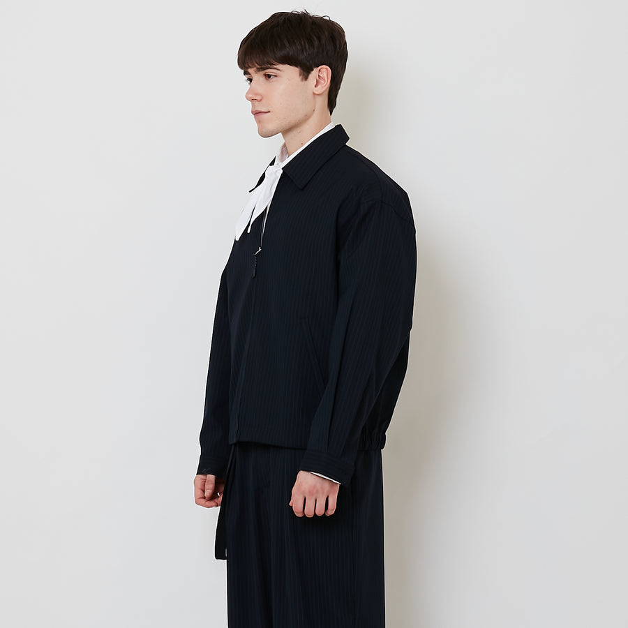 Men Oversized Cropped Jacket - Navy - SM2508121A