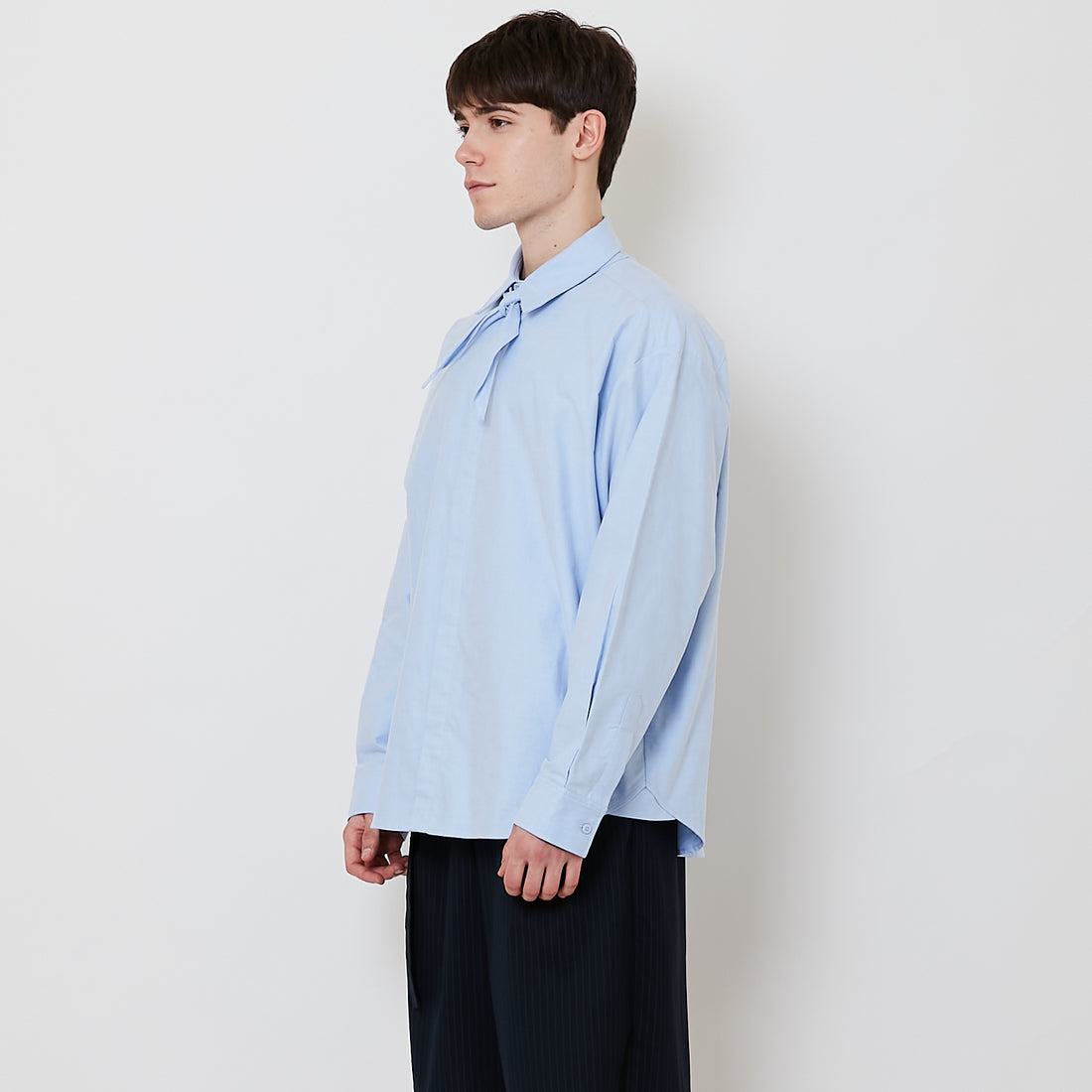 Men Oversized Neck-Tie Shirt - Blue - SM2508122B