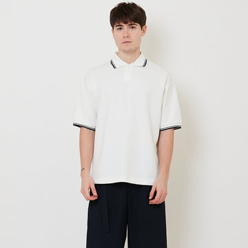 Men Oversized Polo Tee - Off White - SM2508123A