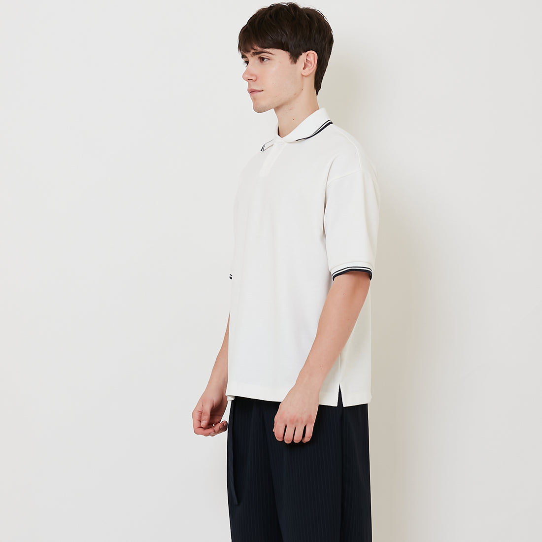 Men Oversized Polo Tee - Off White - SM2508123A
