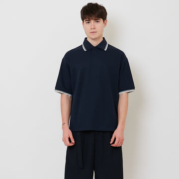 Men Oversized Polo Tee - Navy - SM2508123B