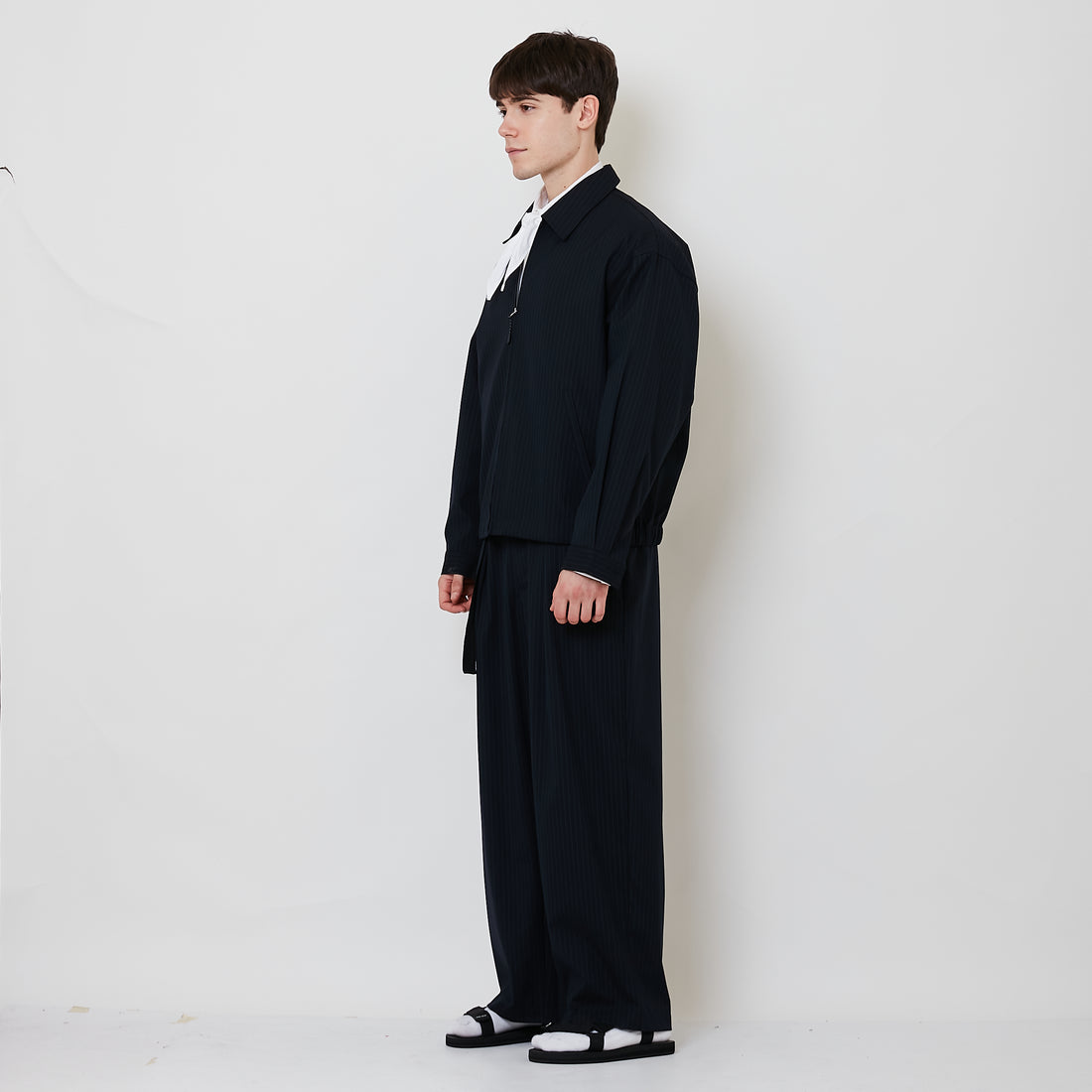 Men Straight Cut Pants With Belt - Navy - SM2508126A