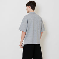 Men Printed Oversized Polo Tee - Melange Grey - SM2508127C